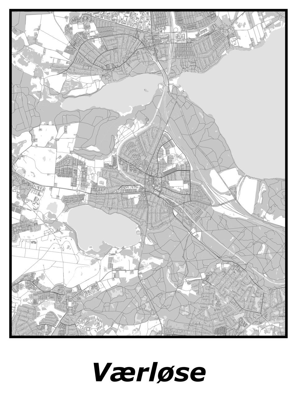 Kortplakater over Værløse | Plakat med kort over Værløse. Citymaps.dk