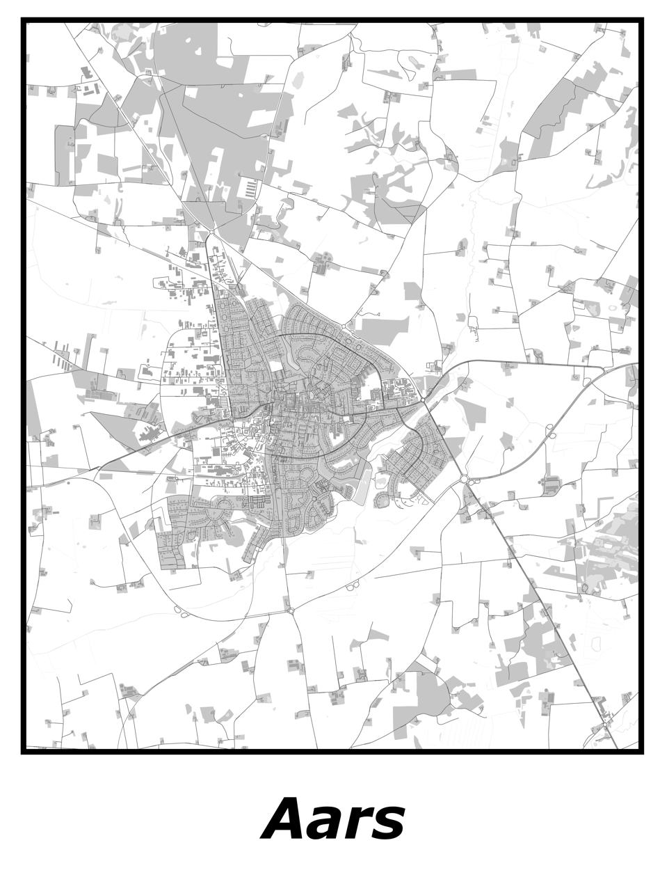 Kortplakater over Aars | Plakat med kort over Aars. Citymaps.dk