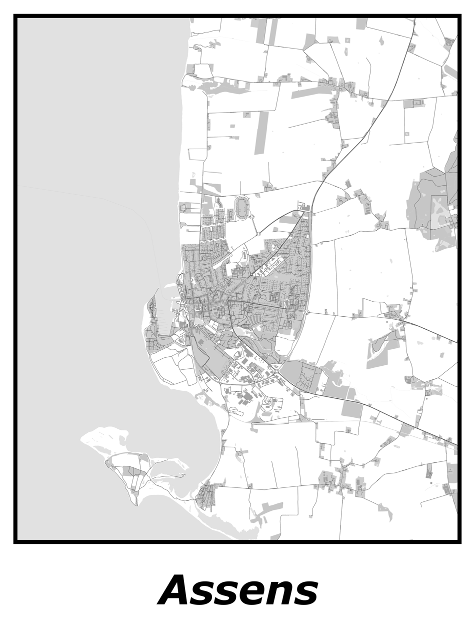 Kortplakater over Assens | Plakat med kort over Assens. Citymaps.dk