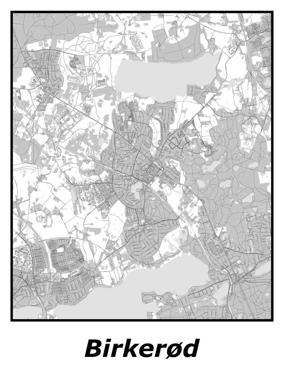 Kortplakater over Birkerød | Plakat med kort over Birkerød. Citymaps.dk