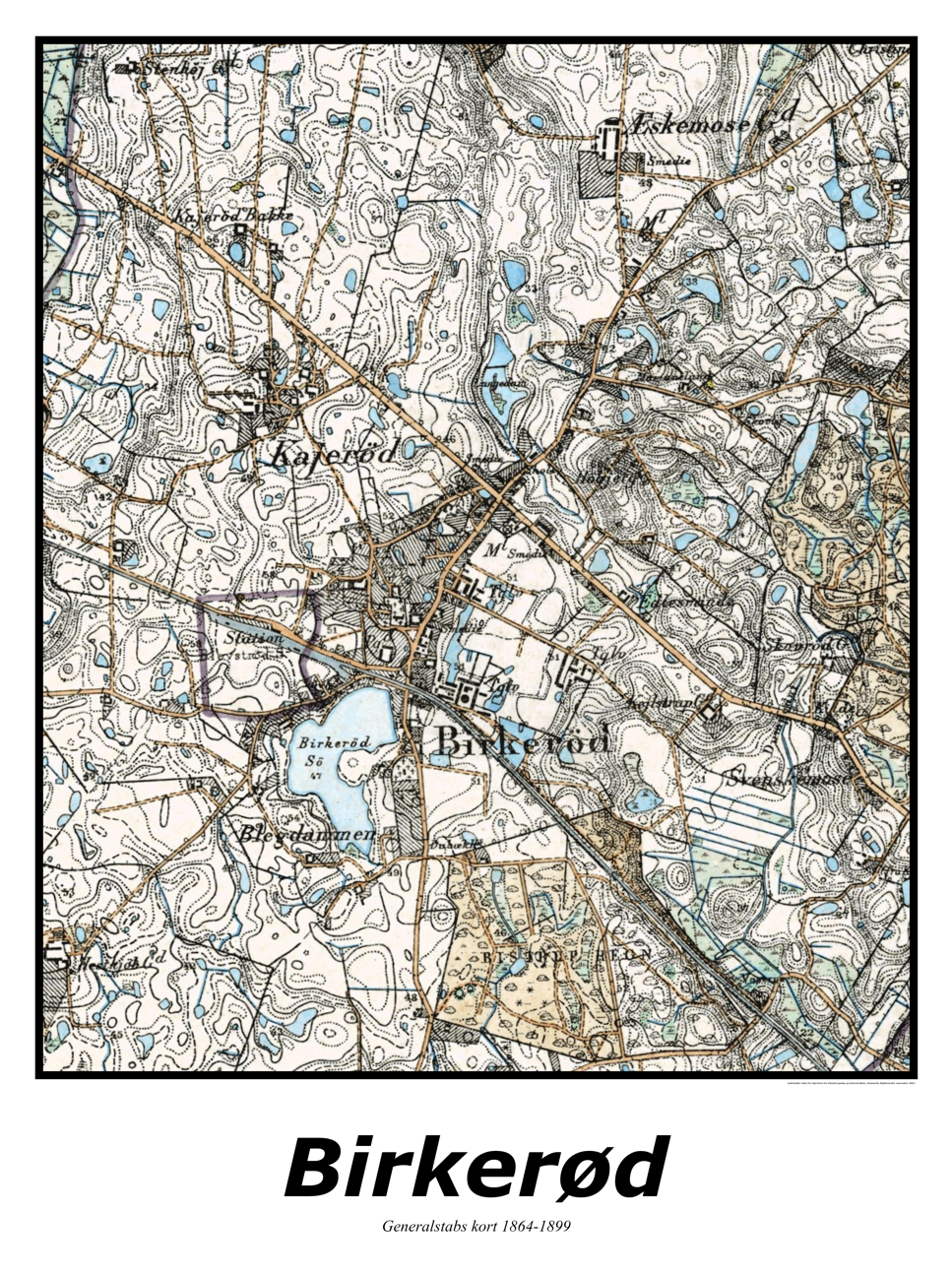 Plakat med kort over Birkerød | Kortplakater over Birkerød. Citymaps.dk