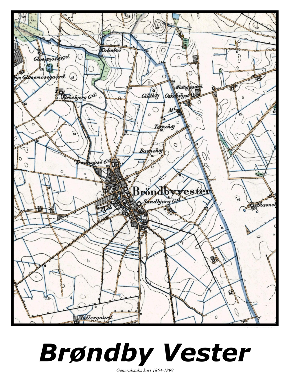 Plakat med kort over Brøndby Vester | Kortplakater over Brøndby Vester. Citymaps.dk