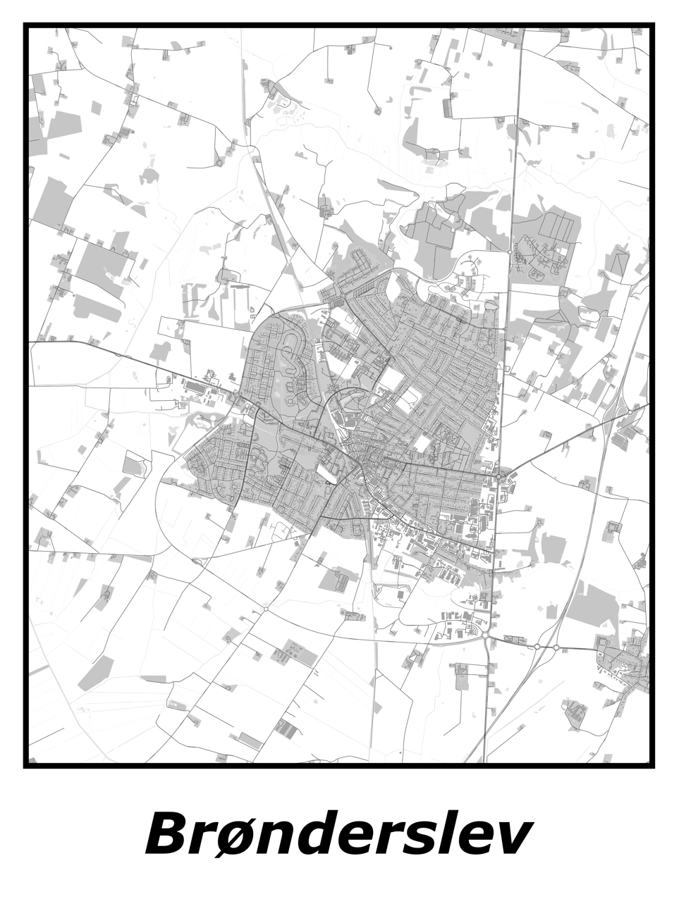 Kortplakater over Brønderslev | Plakat med kort over Brønderslev. Citymaps.dk