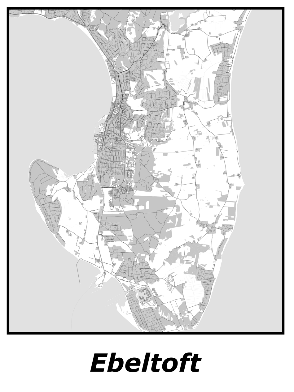 Kortplakater over Ebeltoft | Plakat med kort over Ebeltoft. Citymaps.dk