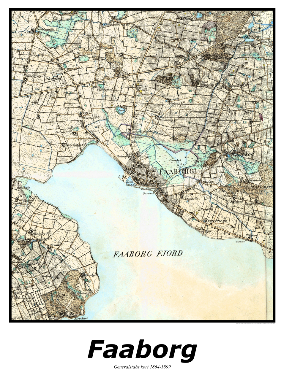 Plakat med kort over Faaborg | Kortplakater over Faaborg. Citymaps.dk