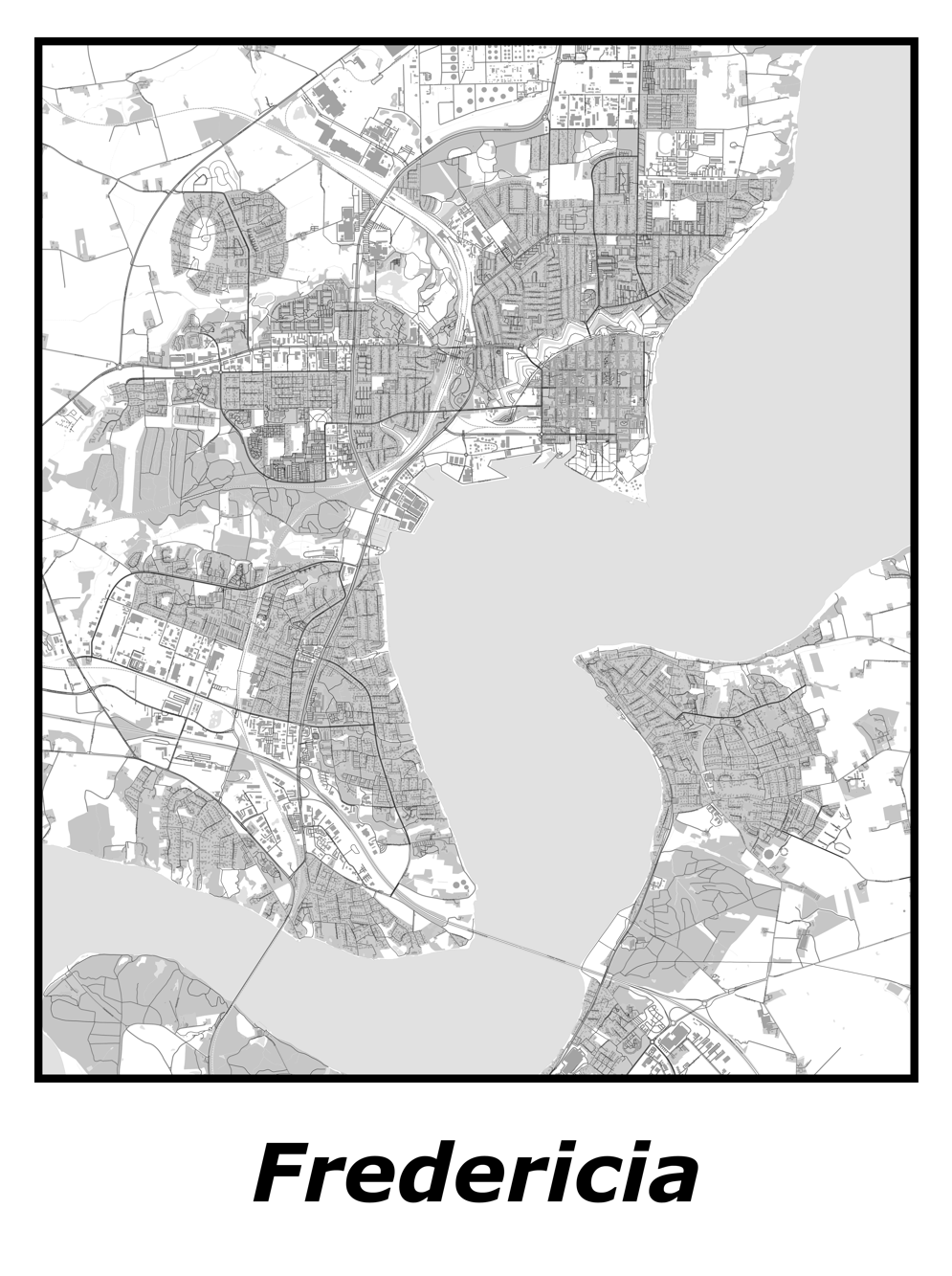 Kortplakater over Fredericia | Plakat med kort over Fredericia. Citymaps.dk
