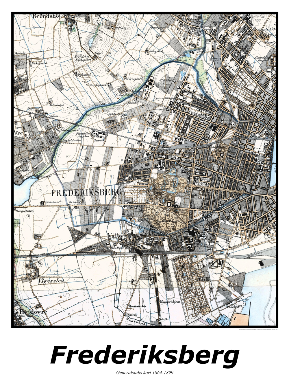 Plakat med kort over Frederiksberg | Kortplakater over Frederiksberg. Citymaps.dk
