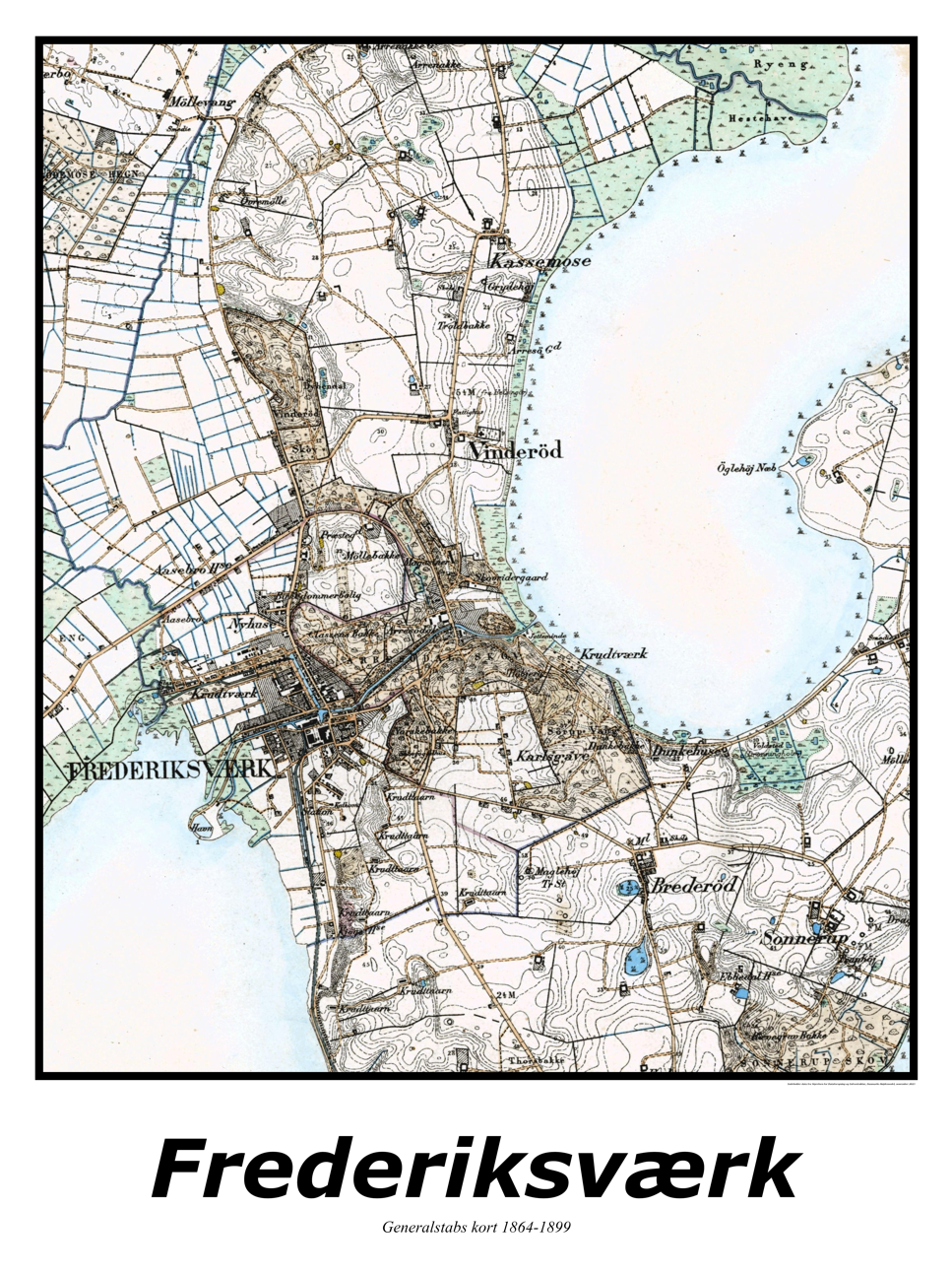 Plakat med kort over Frederiksværk | Kortplakater over Frederiksværk. Citymaps.dk