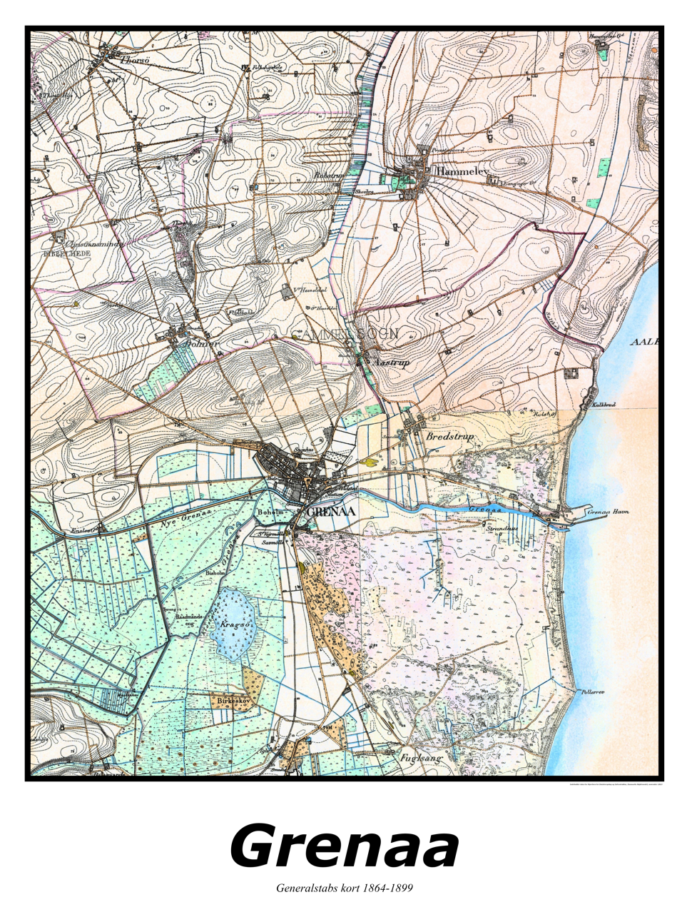 Plakat med kort over Grenaa | Kortplakater over Grenaa. Citymaps.dk