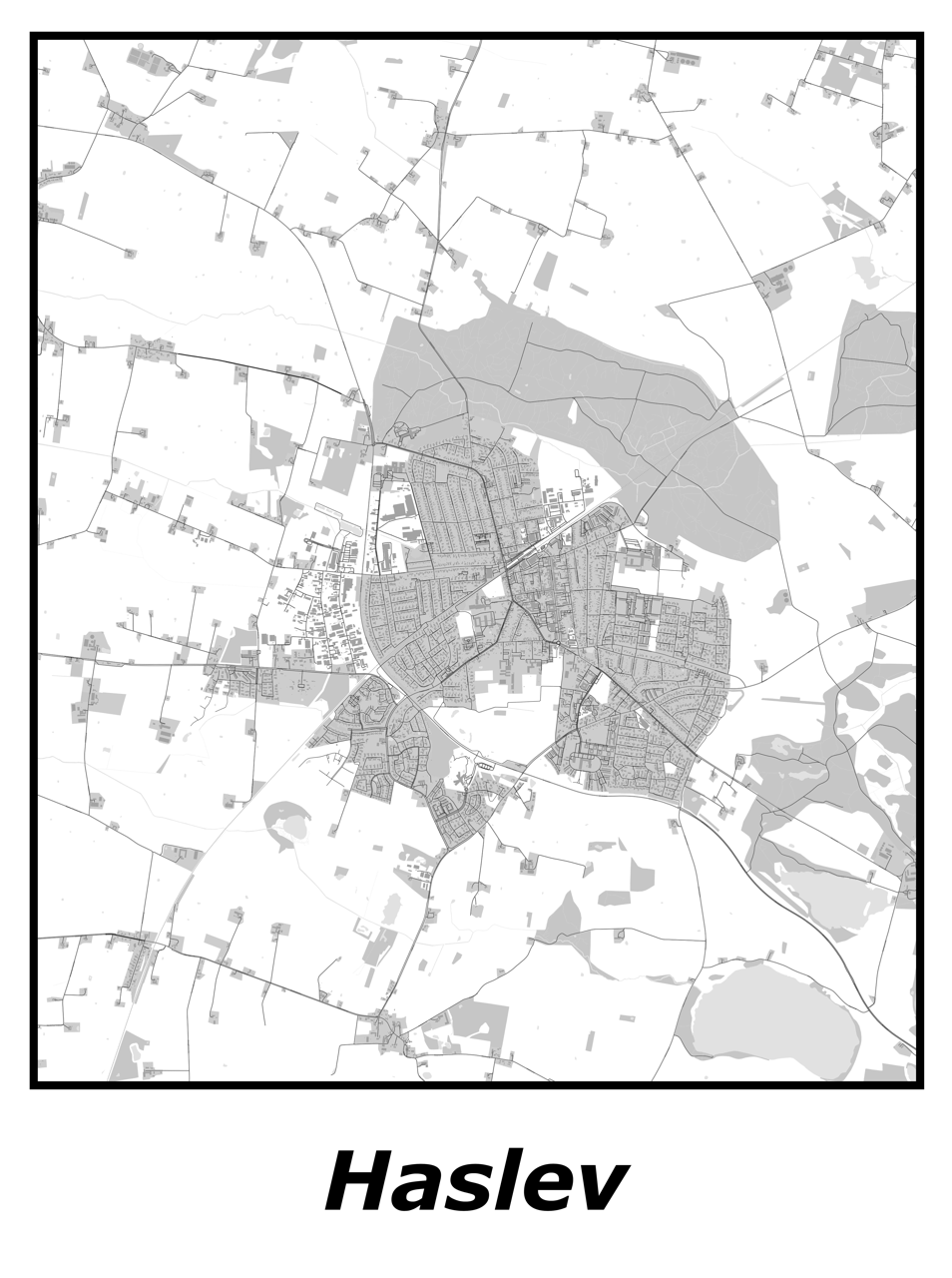 Kortplakater over Haslev | Plakat med kort over Haslev. Citymaps.dk