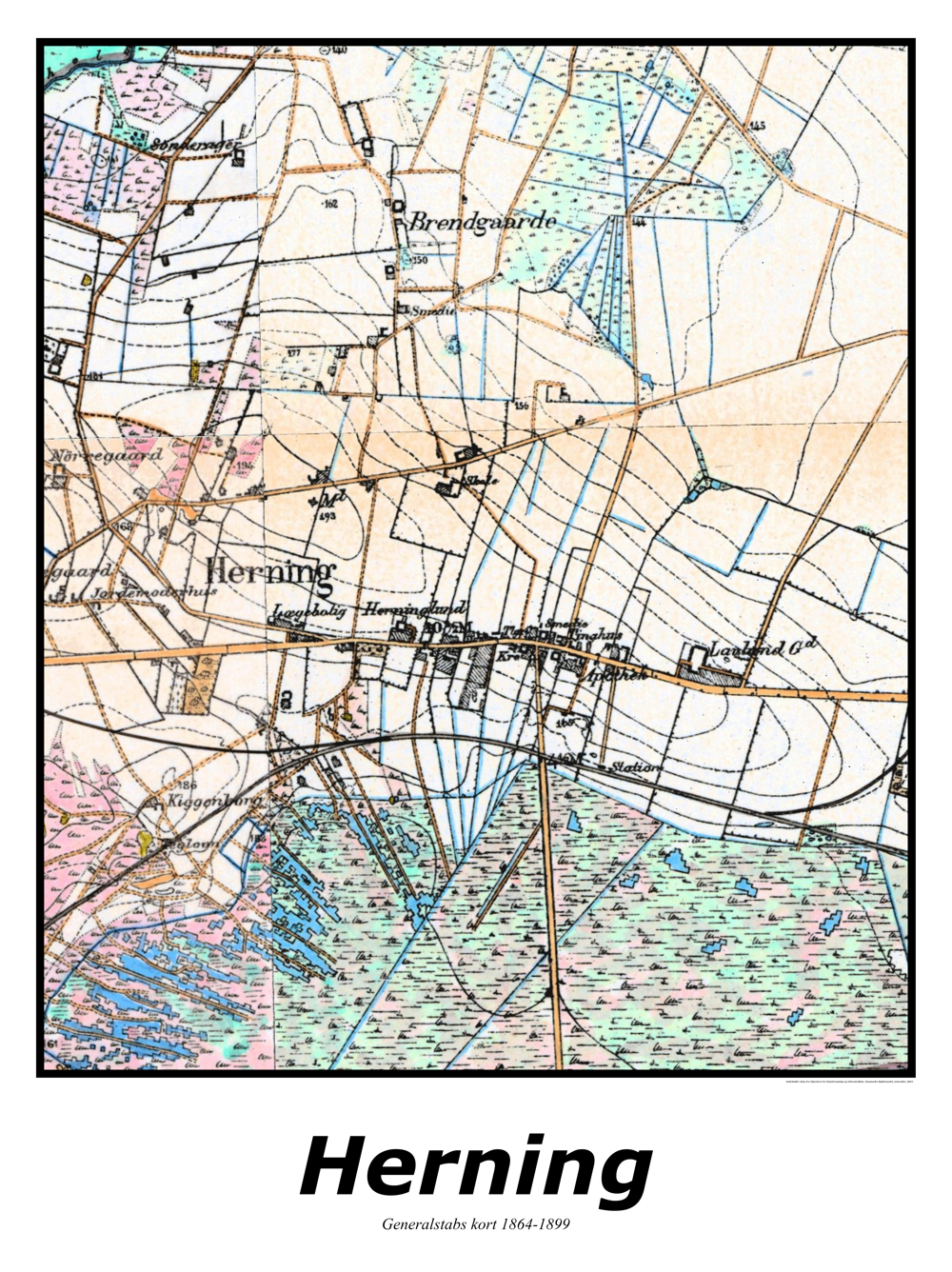 Plakat med kort over Herning | Kortplakater over Herning. Citymaps.dk