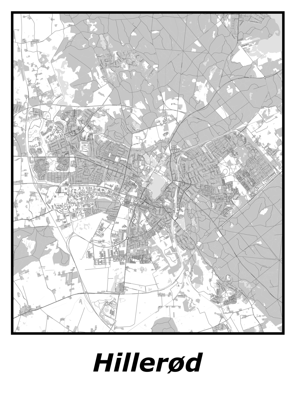 Kortplakater over Hillerød | Plakat med kort over Hillerød. Citymaps.dk