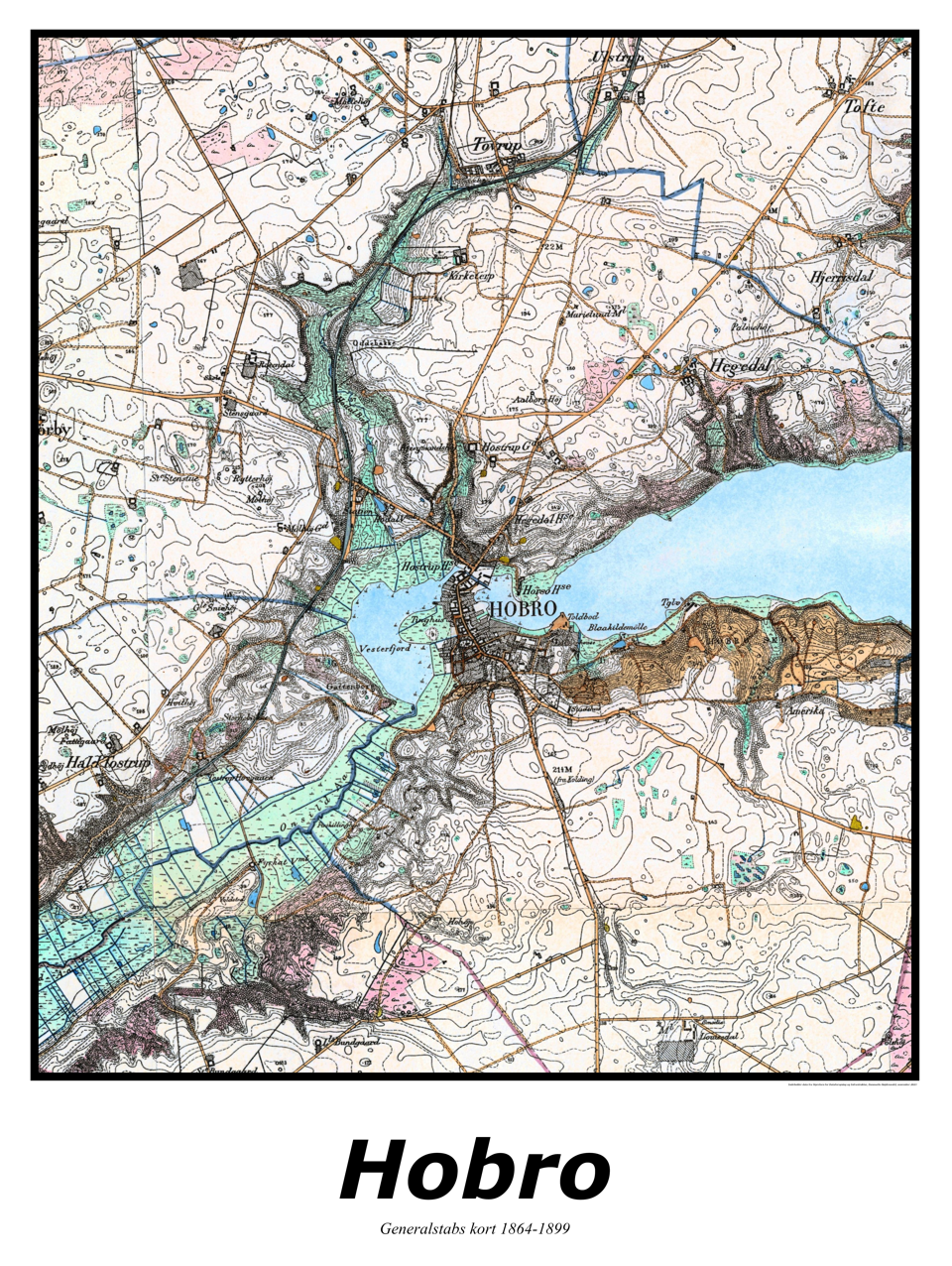 Plakat med kort over Hobro | Kortplakater over Hobro. Citymaps.dk