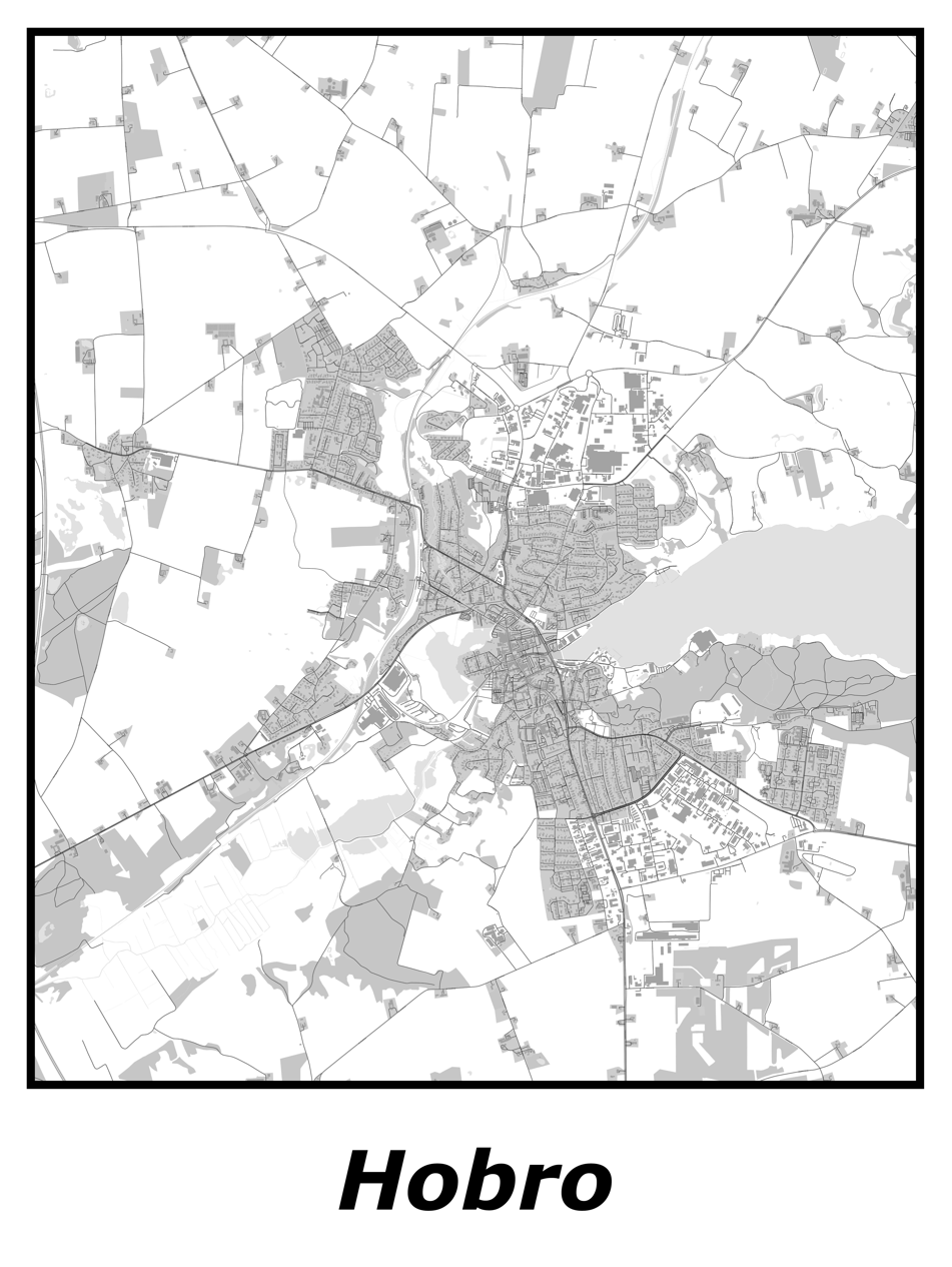 Kortplakater over Hobro | Plakat med kort over Hobro. Citymaps.dk