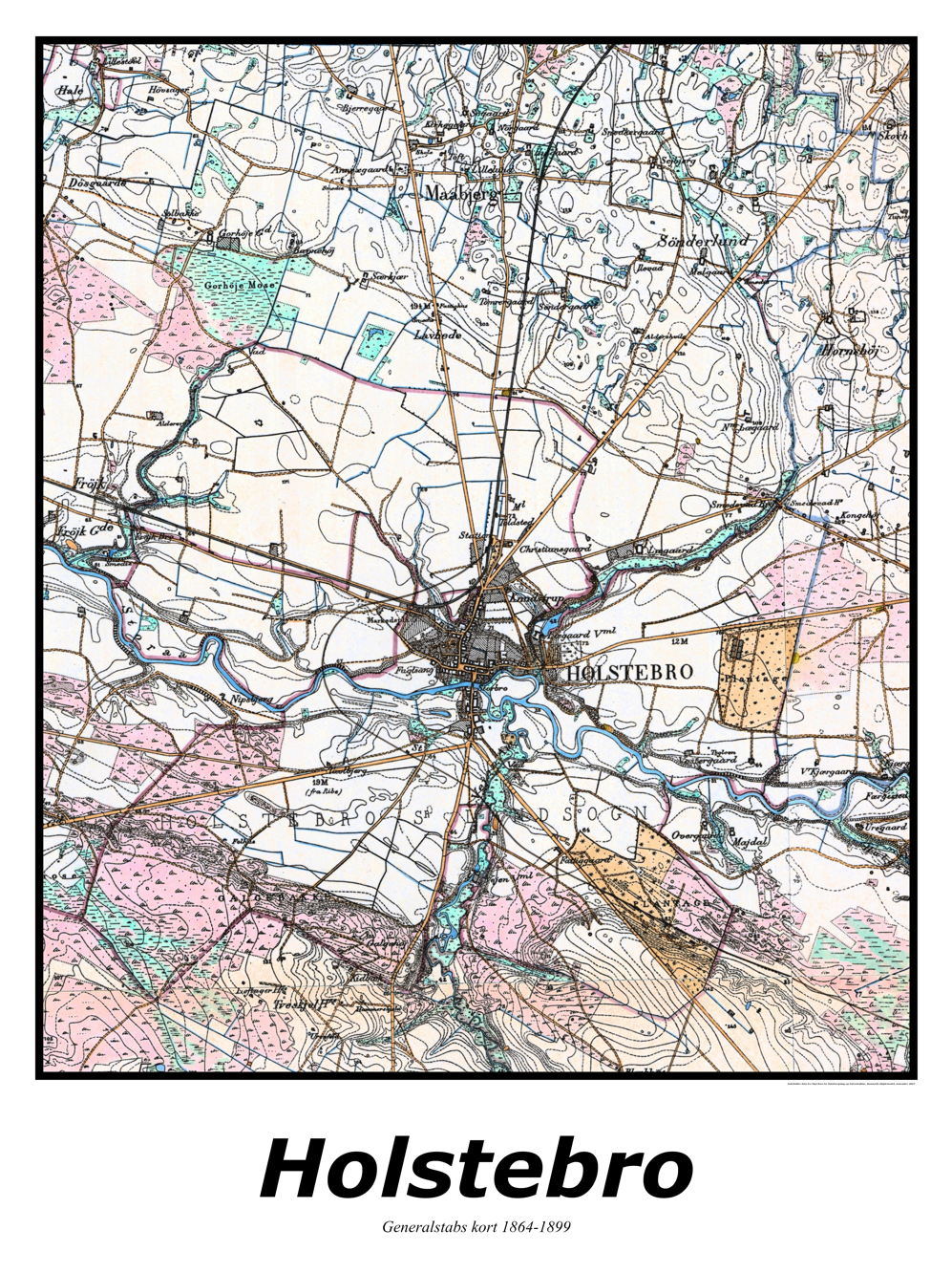 Plakat med kort over Holstebro | Kortplakater over Holstebro. Citymaps.dk