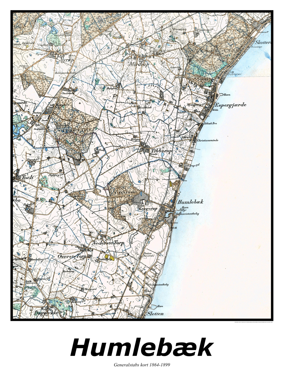 Plakat med kort over Humlebæk | Kortplakater over Humlebæk. Citymaps.dk
