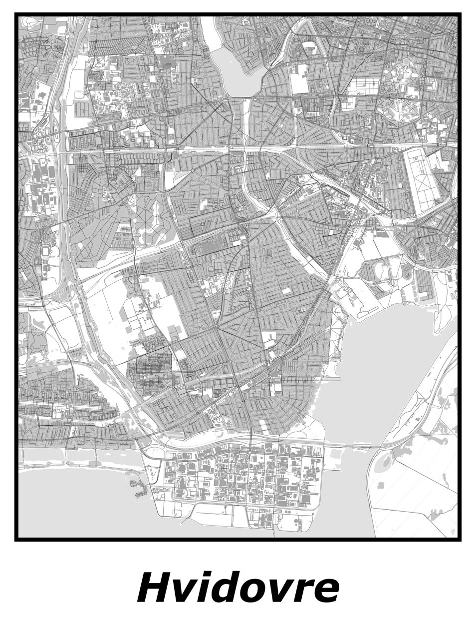 Kortplakater over Hvidovre | Plakat med kort over Hvidovre. Citymaps.dk
