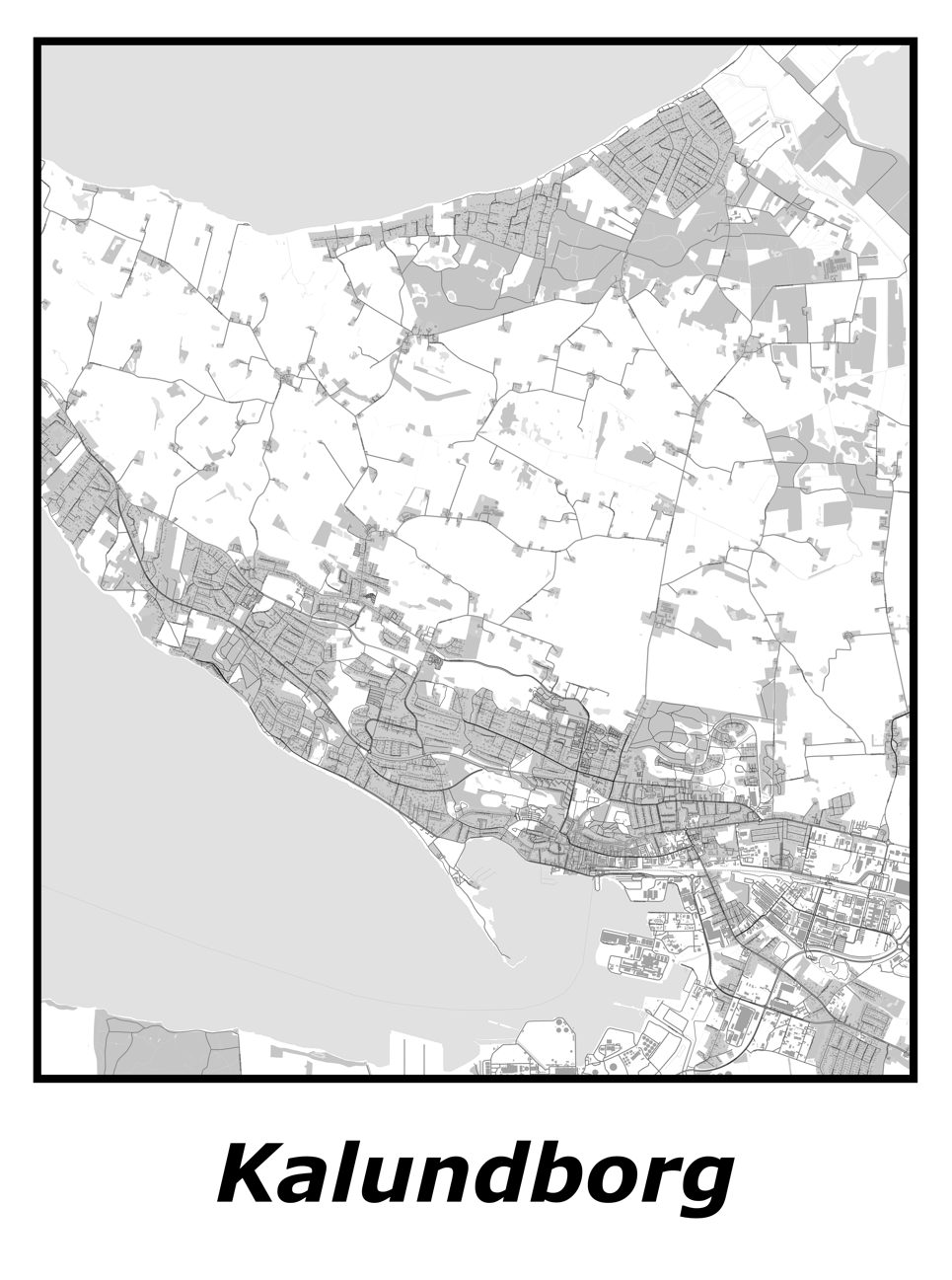 Kortplakater over Kalundborg | Plakat med kort over Kalundborg. Citymaps.dk