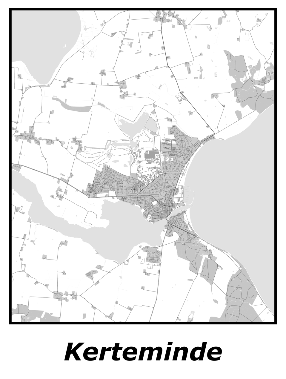 Kortplakater over Kerteminde | Plakat med kort over Kerteminde. Citymaps.dk