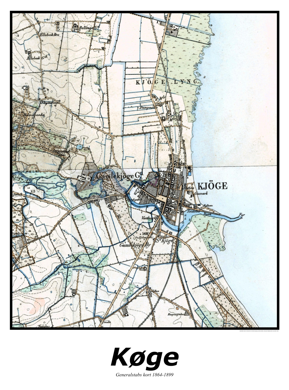 Plakat med kort over Køge | Kortplakater over Køge. Citymaps.dk