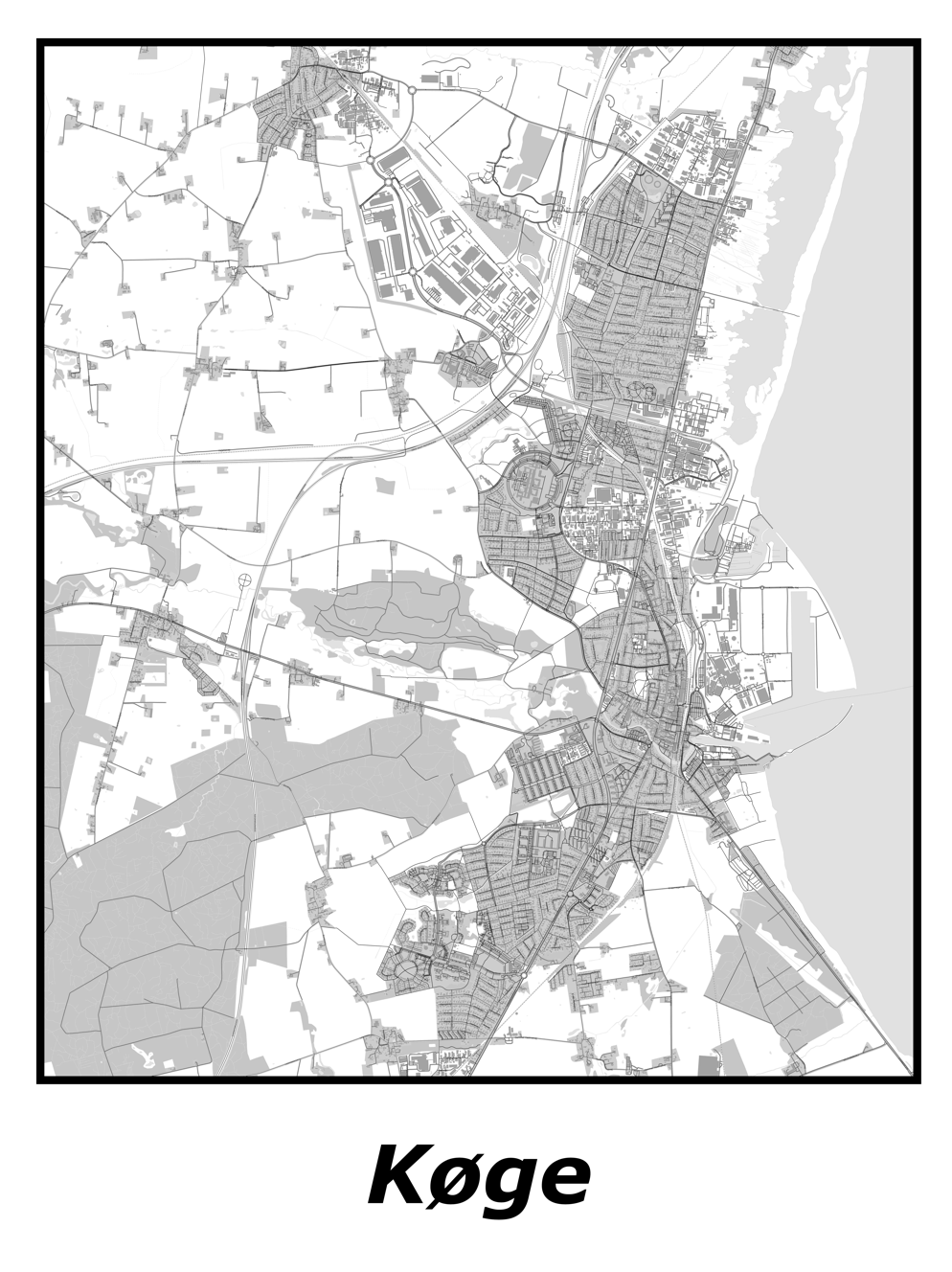 Kortplakater over Køge | Plakat med kort over Køge. Citymaps.dk