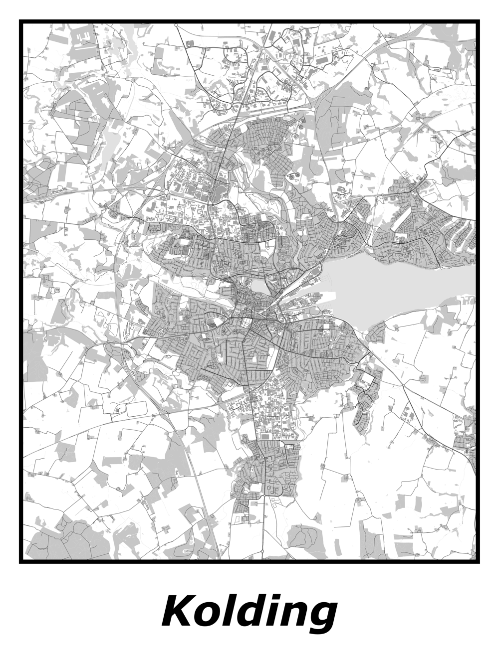 Kortplakater over Kolding | Plakat med kort over Kolding. Citymaps.dk
