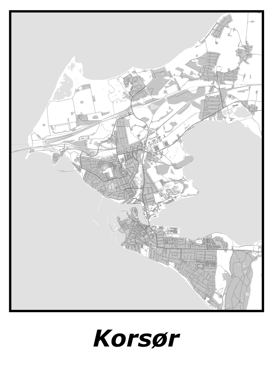 Kortplakater over Korsør | Plakat med kort over Korsør. Citymaps.dk