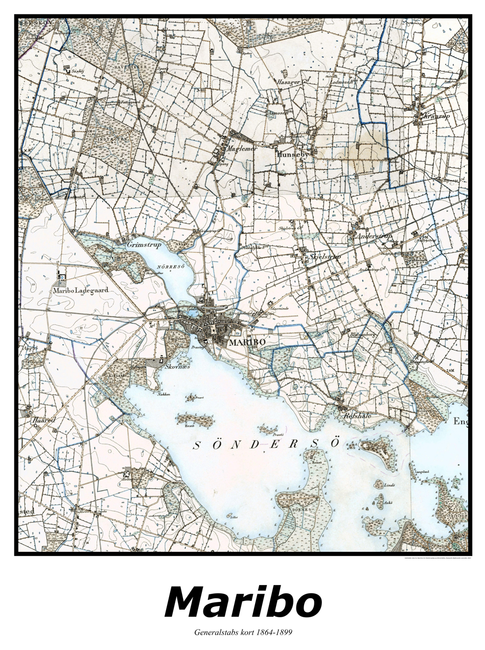 Plakat med kort over Maribo | Kortplakater over Maribo. Citymaps.dk