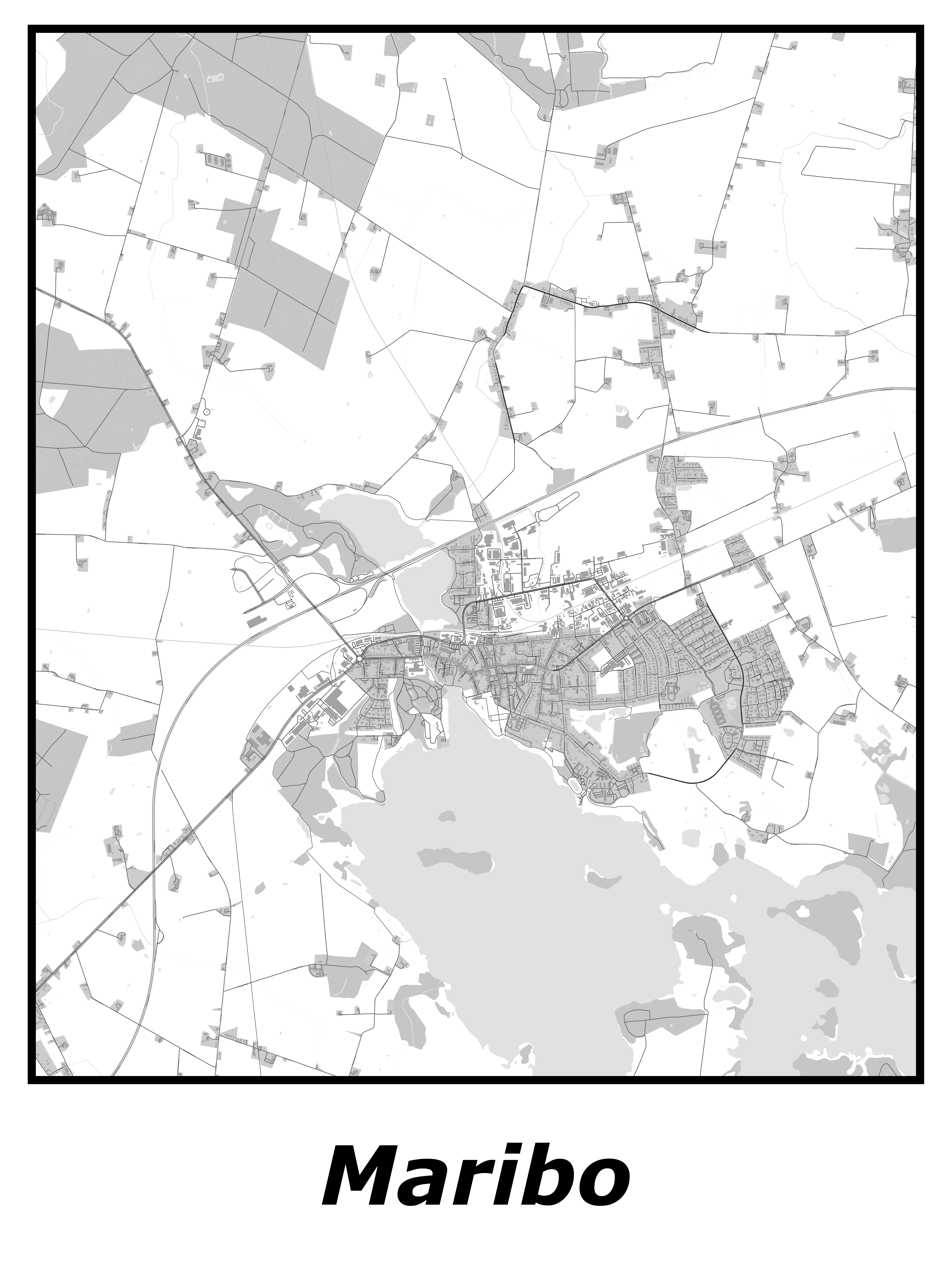 Kortplakater over Maribo | Plakat med kort over Maribo. Citymaps.dk