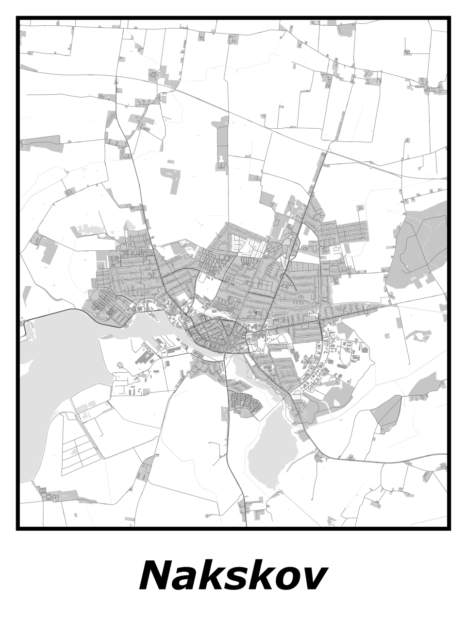 Kortplakater over Nakskov | Plakat med kort over Nakskov. Citymaps.dk