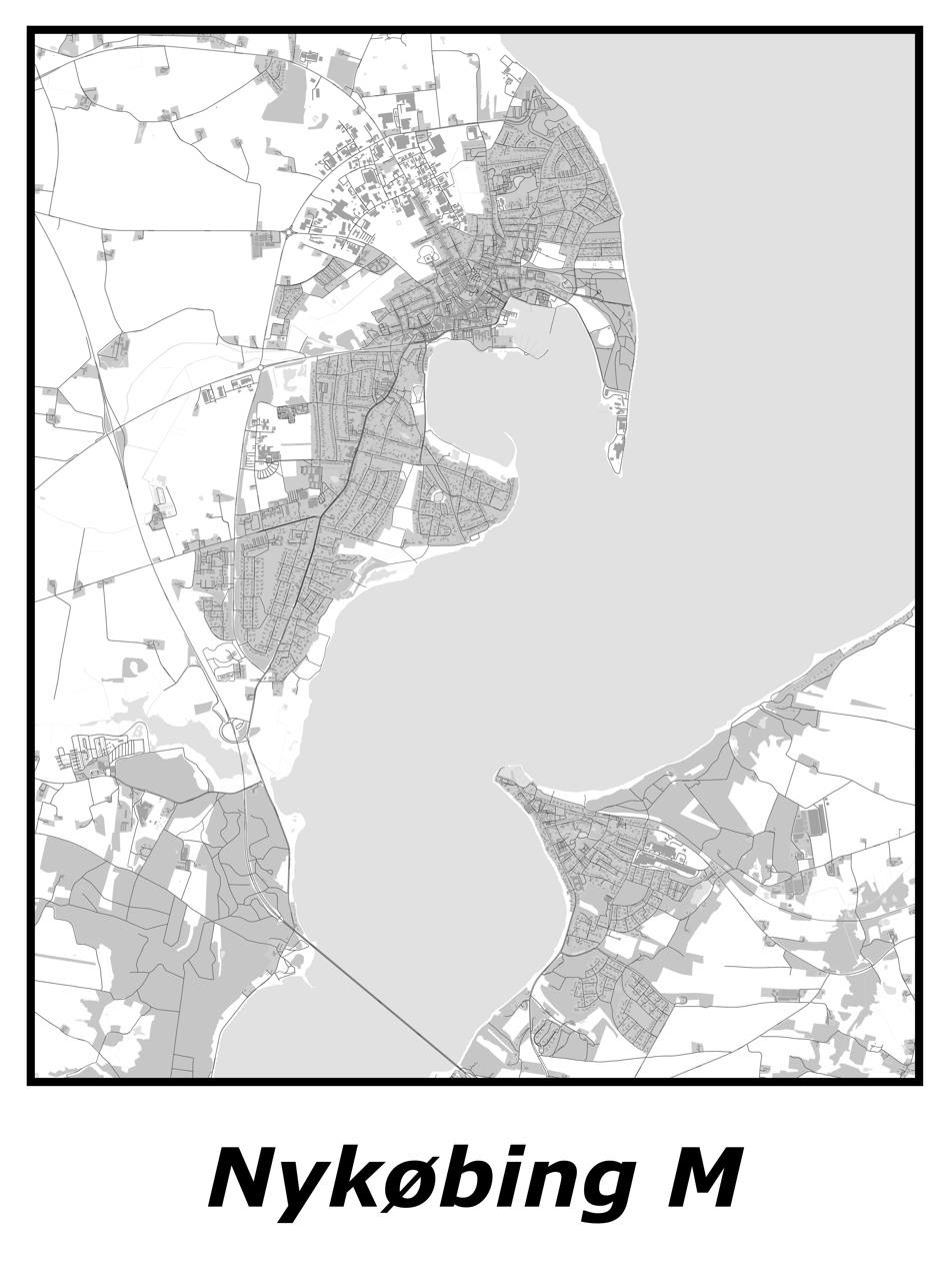 Kortplakater over Nykøbing M | Plakat med kort over Nykøbing M. Citymaps.dk
