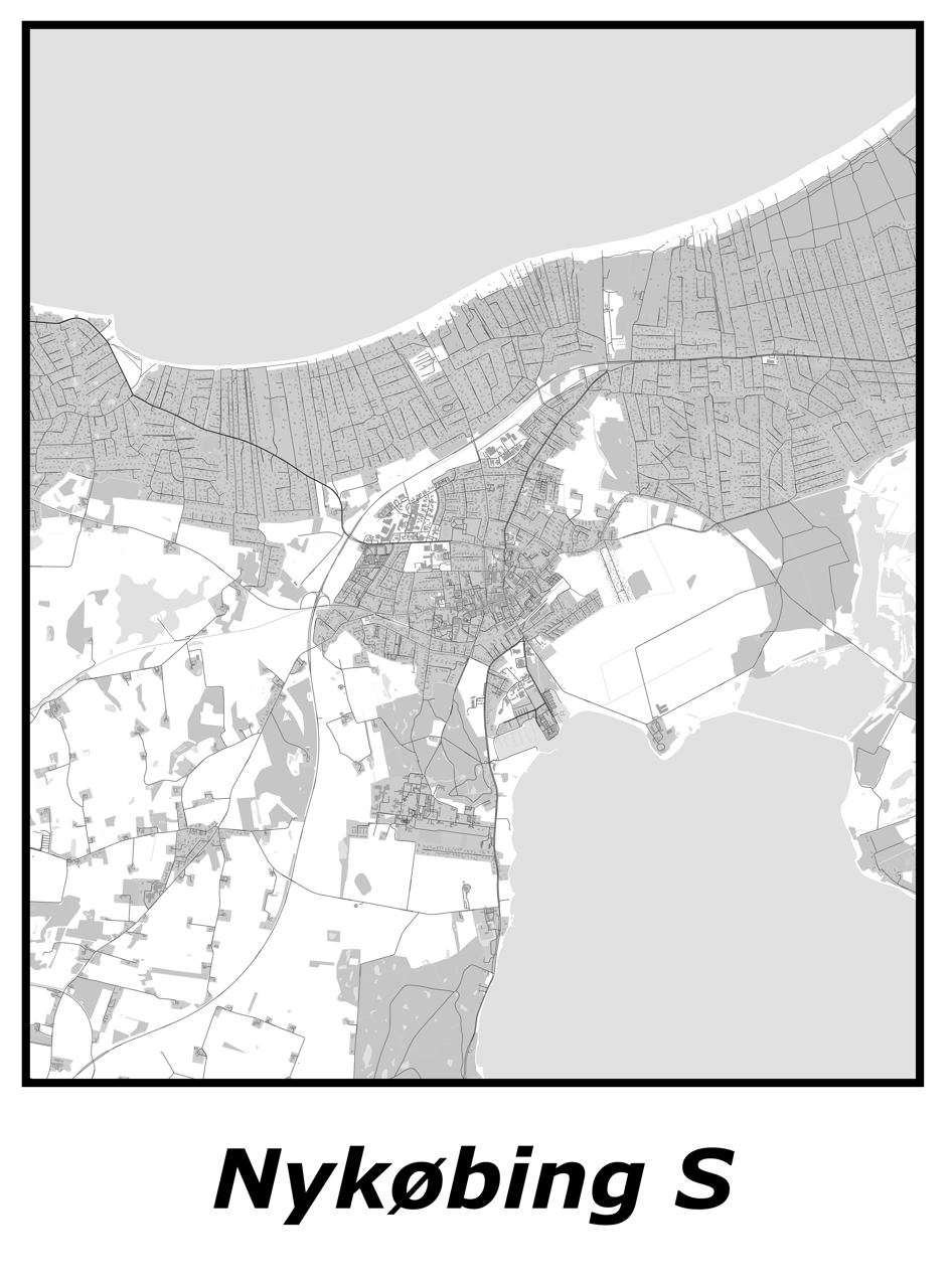 Kortplakater over Nykøbing S | Plakat med kort over Nykøbing S. Citymaps.dk