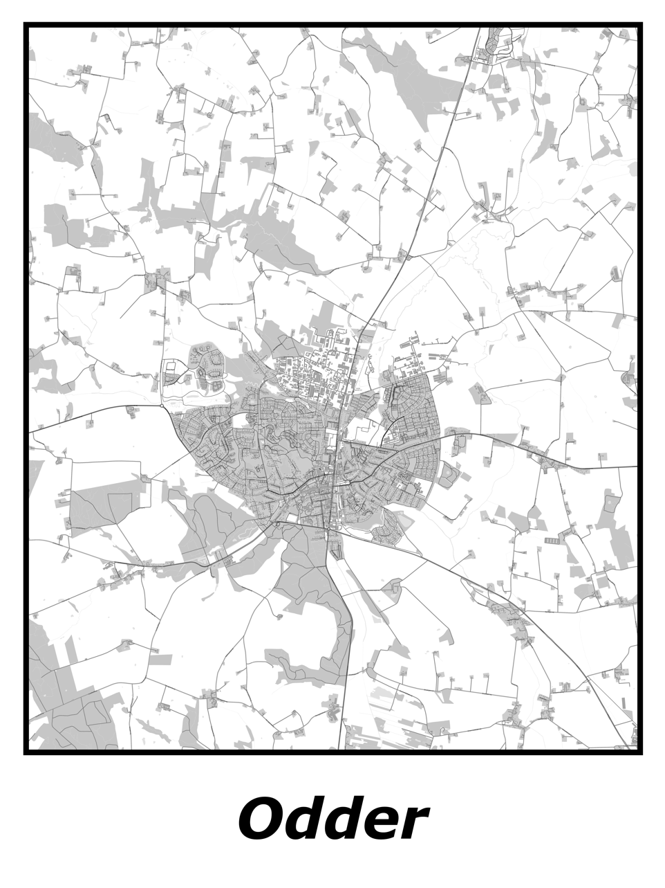 Kortplakater over Odder | Plakat med kort over Odder. Citymaps.dk