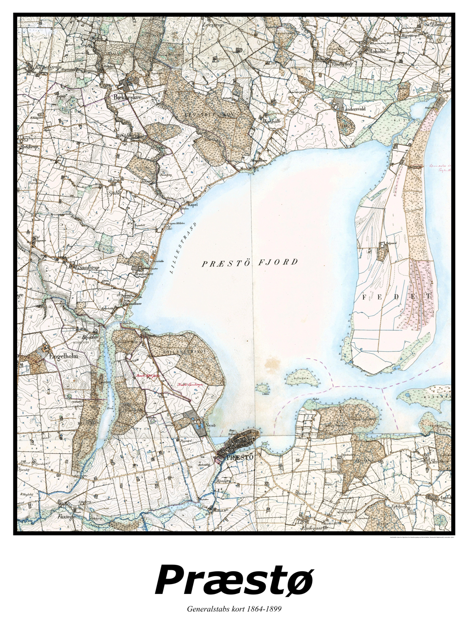 Plakat med kort over Præstø | Kortplakater over Præstø. Citymaps.dk
