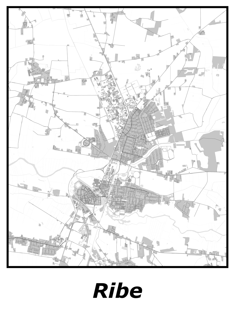 Kortplakater over Ribe | Plakat med kort over Ribe. Citymaps.dk