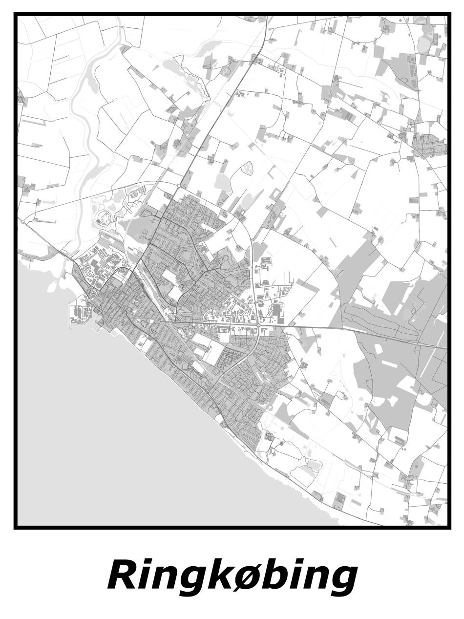 Kortplakater over Ringkøbing | Plakat med kort over Ringkøbing. Citymaps.dk