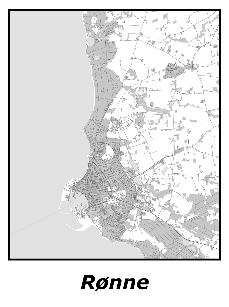 Kortplakater over Rønne | Plakat med kort over Rønne. Citymaps.dk