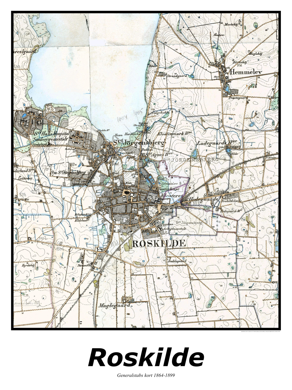 Plakat med kort over Roskilde | Kortplakater over Roskilde. Citymaps.dk