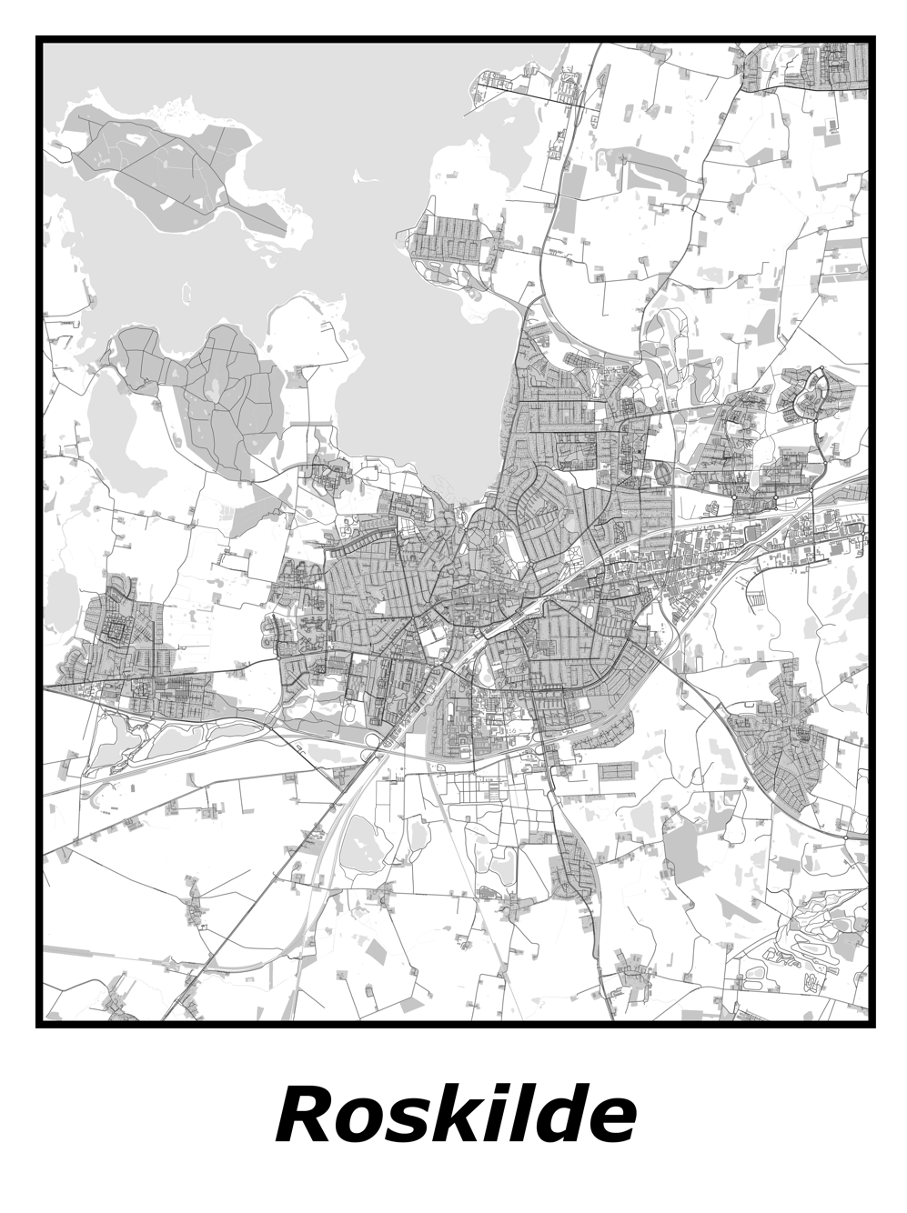 Kortplakater over Roskilde | Plakat med kort over Roskilde. Citymaps.dk
