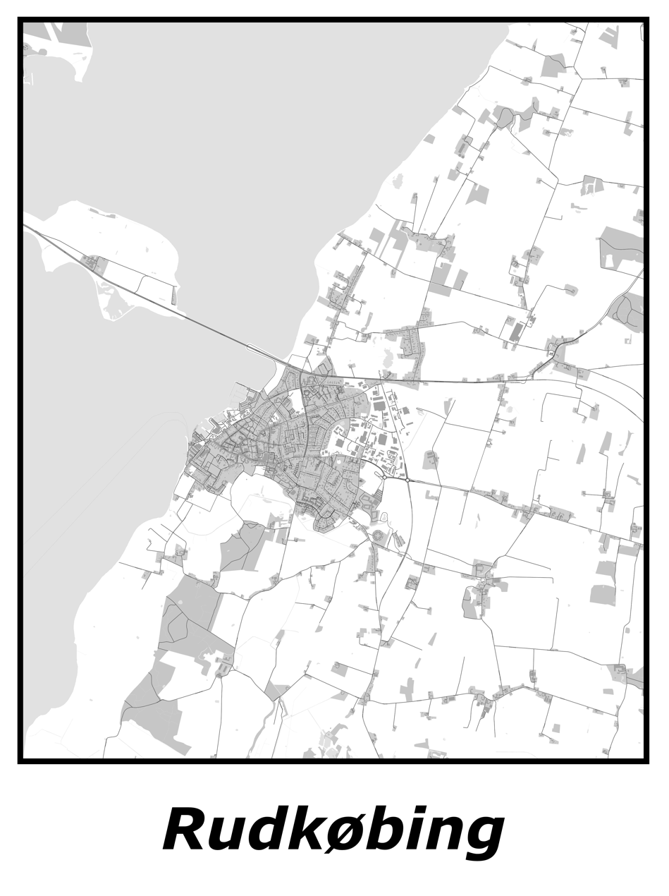 Kortplakater over Rudkøbing | Plakat med kort over Rudkøbing. Citymaps.dk