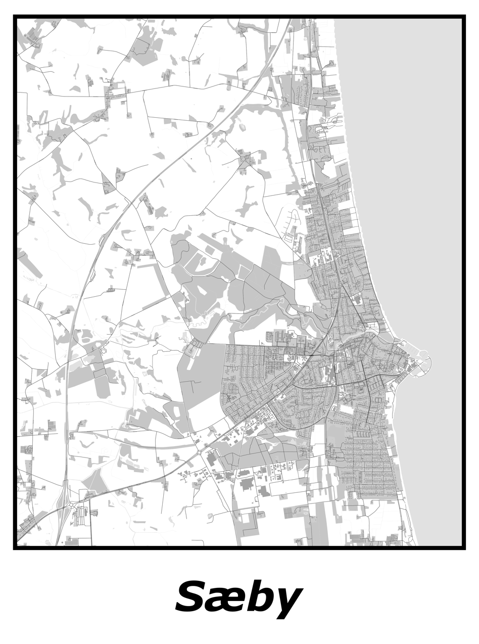 Kortplakater over Sæby | Plakat med kort over Sæby. Citymaps.dk