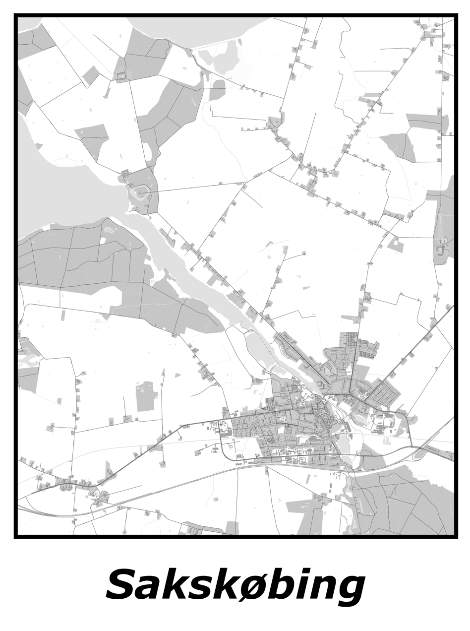 Kortplakater over Sakskøbing | Plakat med kort over Sakskøbing. Citymaps.dk