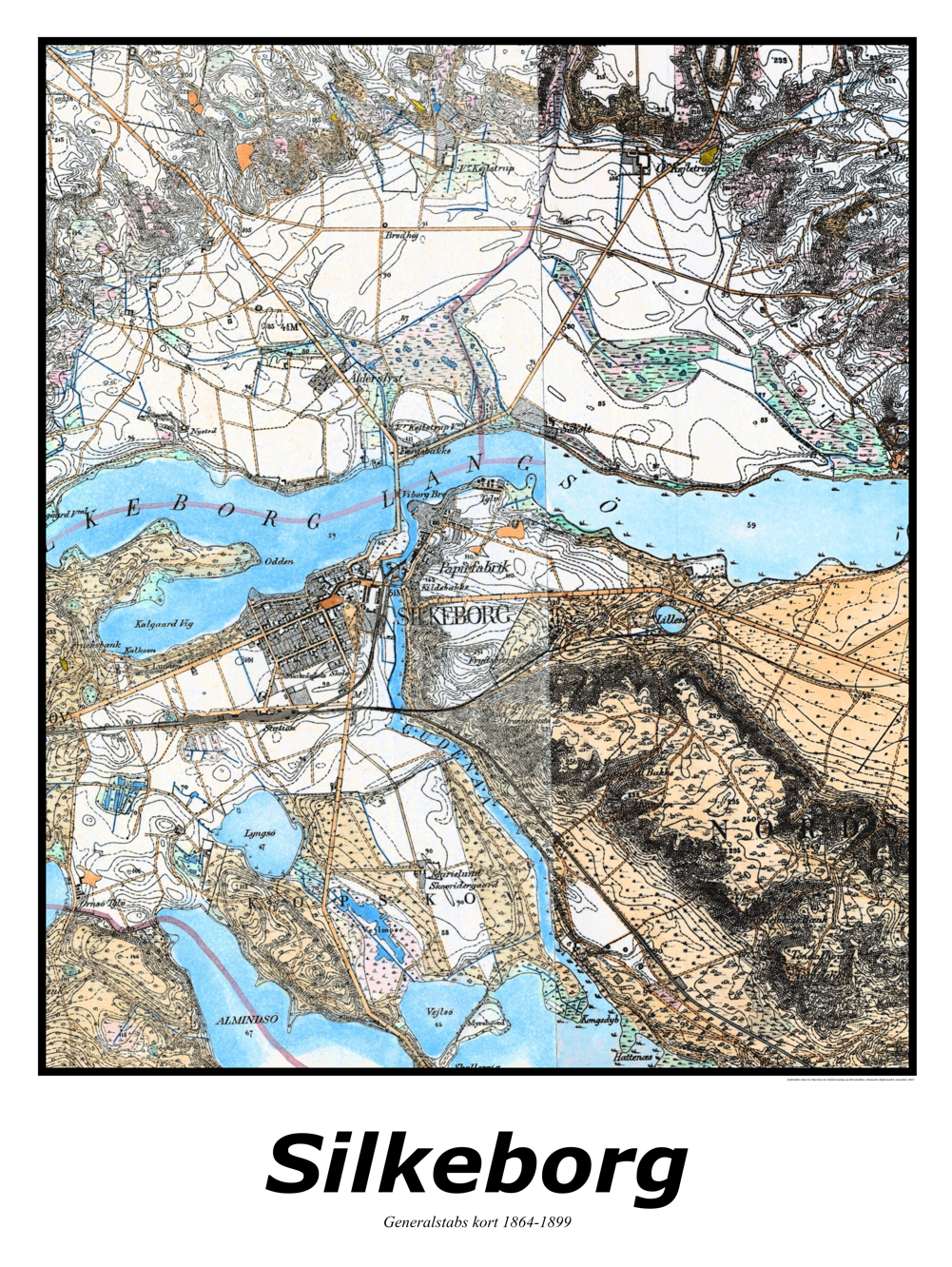 Plakat med kort over Silkeborg | Kortplakater over Silkeborg. Citymaps.dk