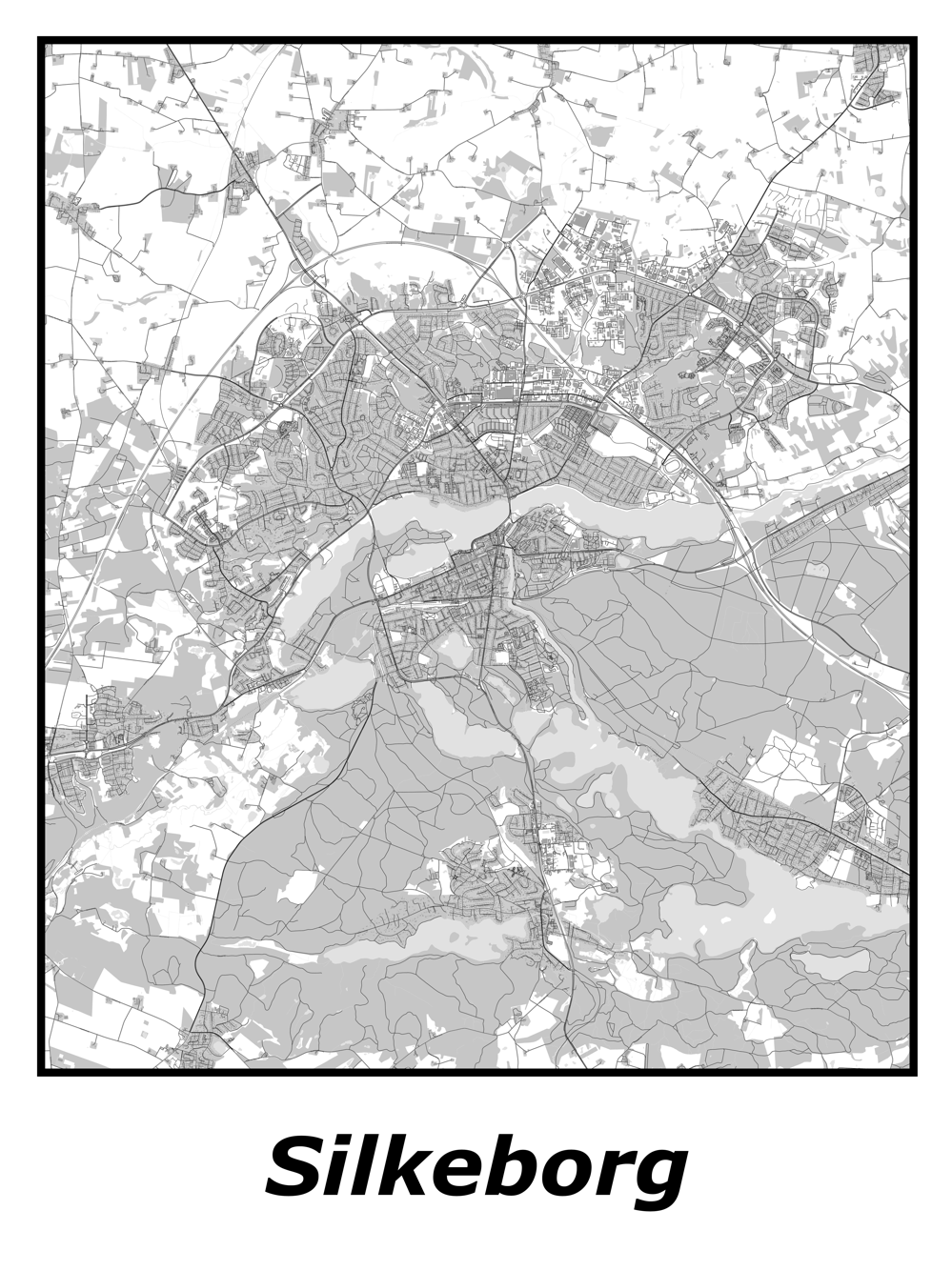 Kortplakater over Silkeborg | Plakat med kort over Silkeborg. Citymaps.dk