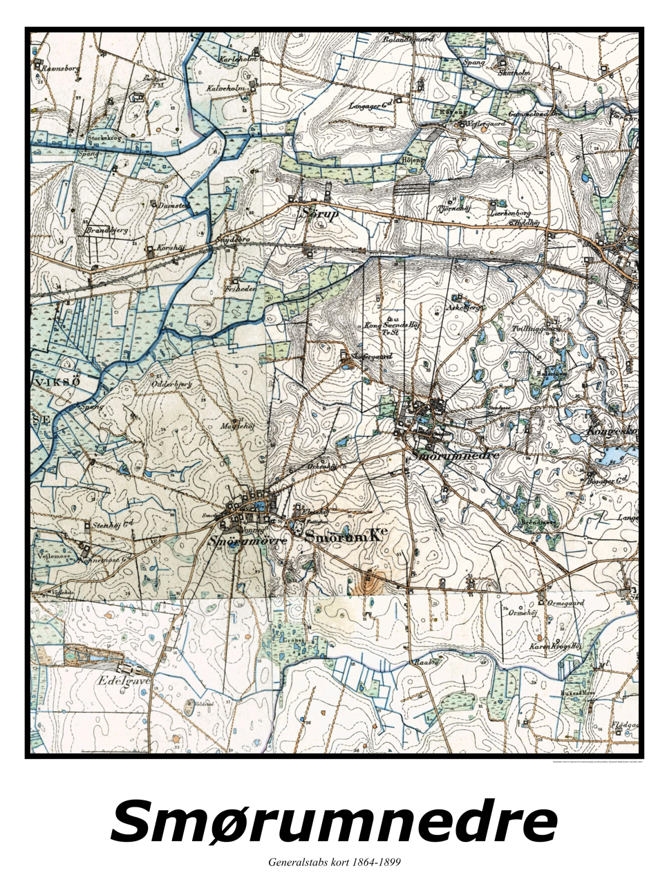 Plakat med kort over Smørumnedre | Kortplakater over Smørumnedre. Citymaps.dk