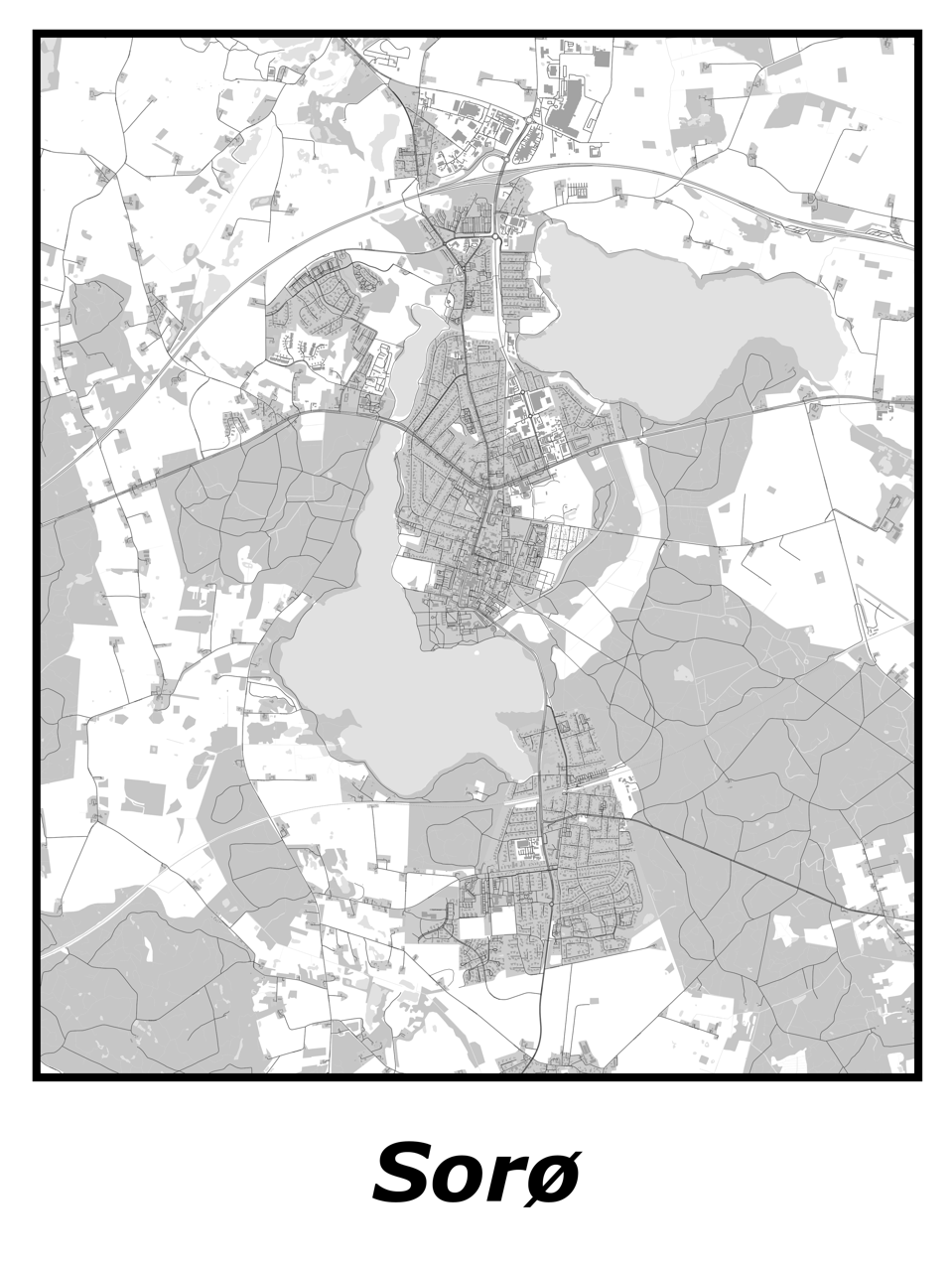 Kortplakater over Sorø | Plakat med kort over Sorø. Citymaps.dk