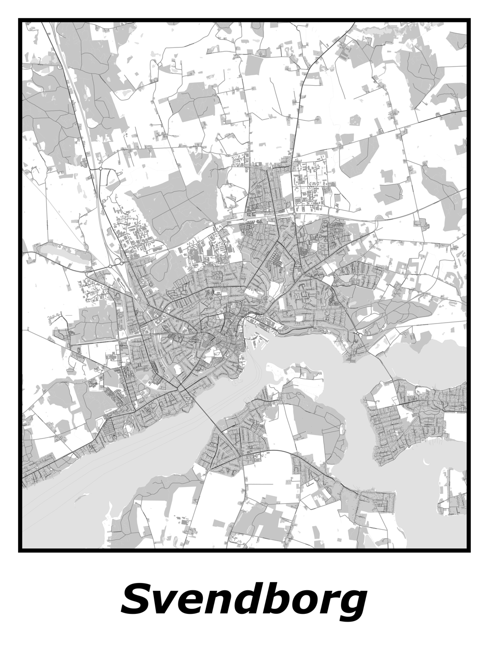 Kortplakater over Svendborg | Plakat med kort over Svendborg. Citymaps.dk