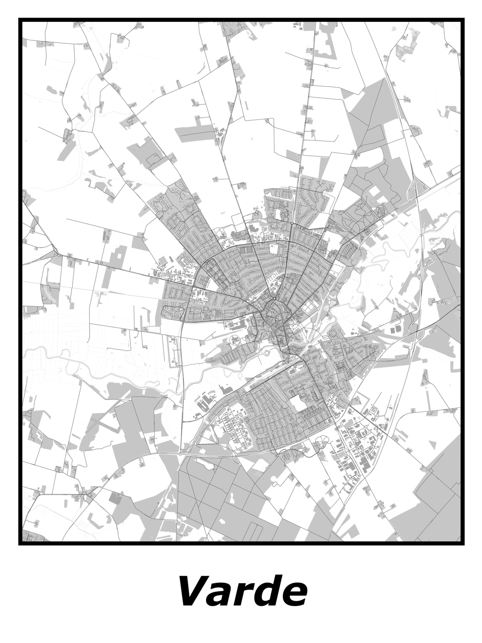 Kortplakater over Varde | Plakat med kort over Varde. Citymaps.dk