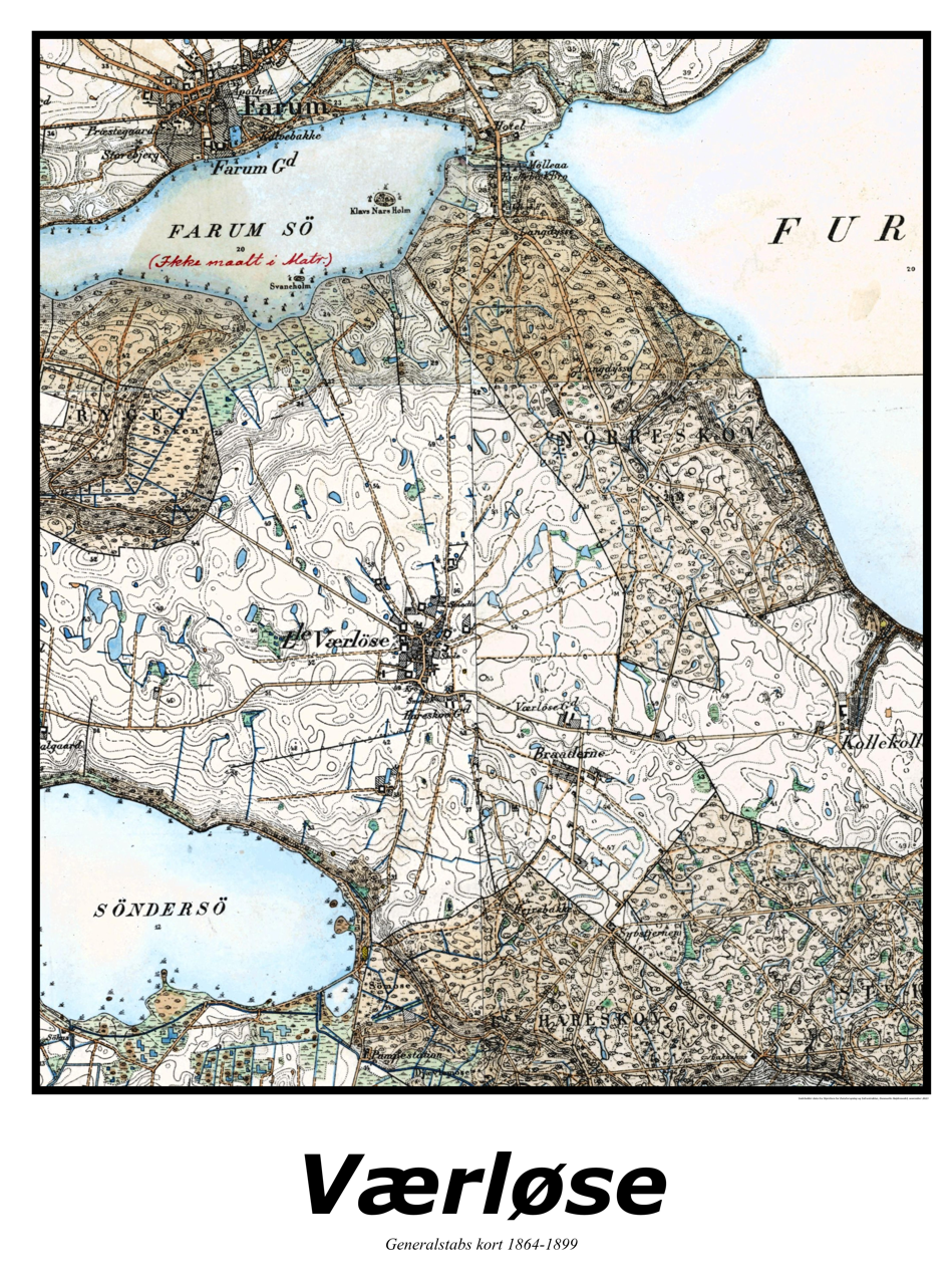 Plakat med kort over Værløse | Kortplakater over Værløse. Citymaps.dk