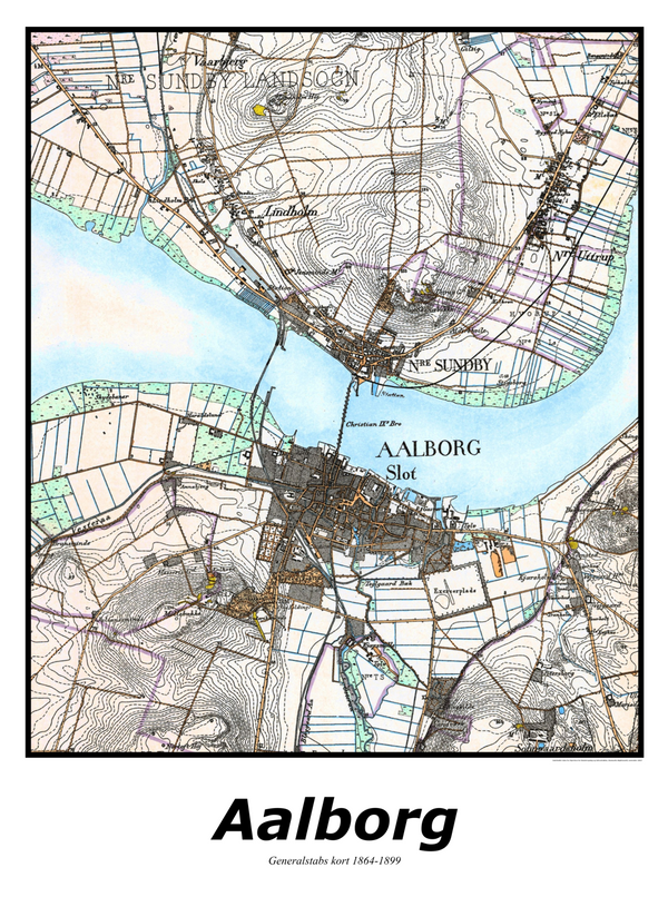 Plakat med kort over Aalborg | Kortplakater over Aalborg | citymaps.dk
